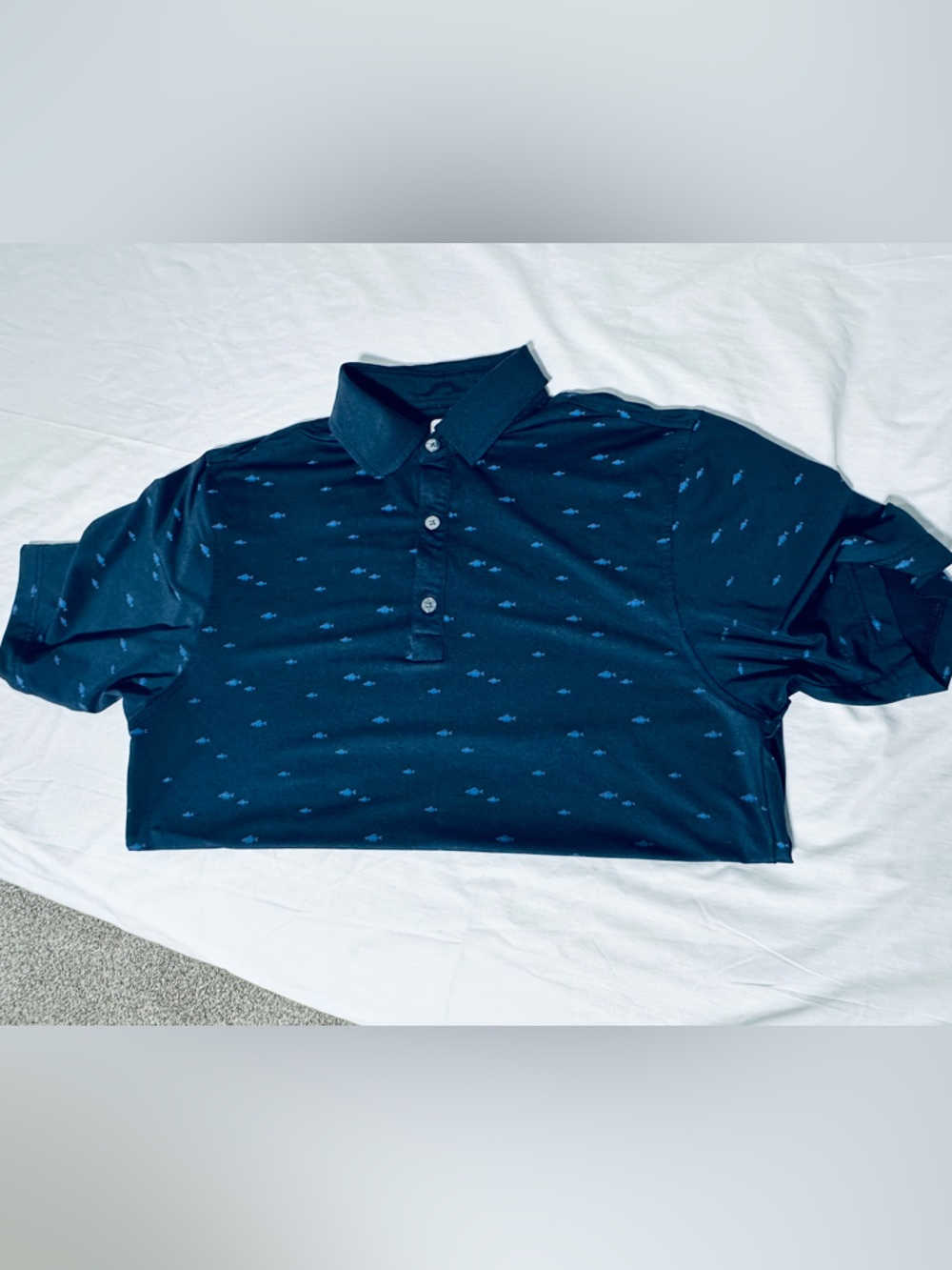FootJoy Golf Navy Polo Shirt with small fishy fish design